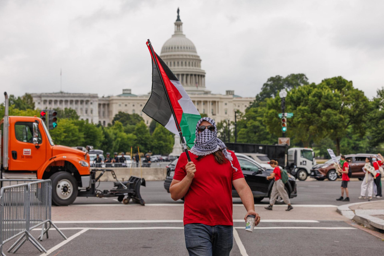 Manifestaciones contra Netanyahu en el Capitolio. Foto: EFE.