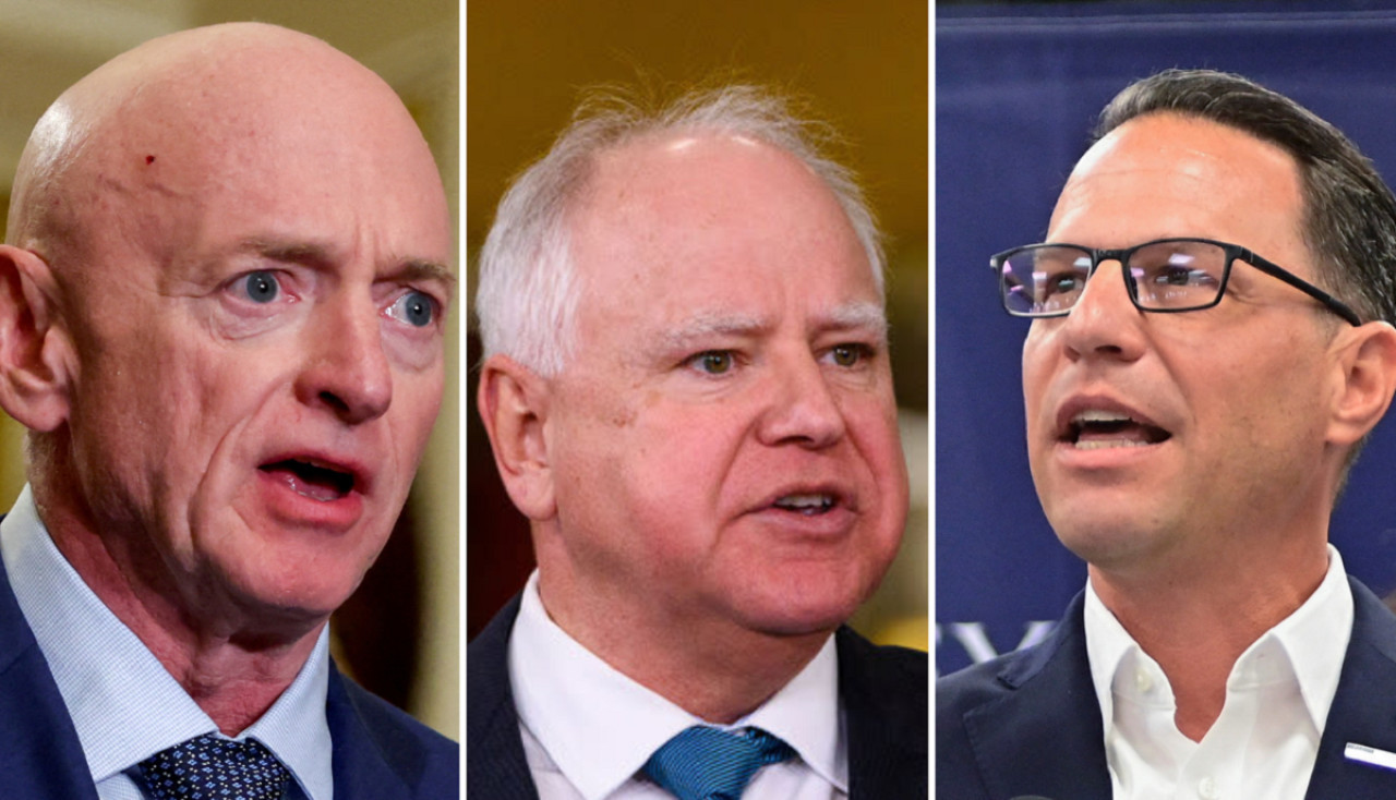 Mark Kelly, Tim Walz y Josh Shapiro; los apuntados por Kamala Harris para ser vicepresidentes.