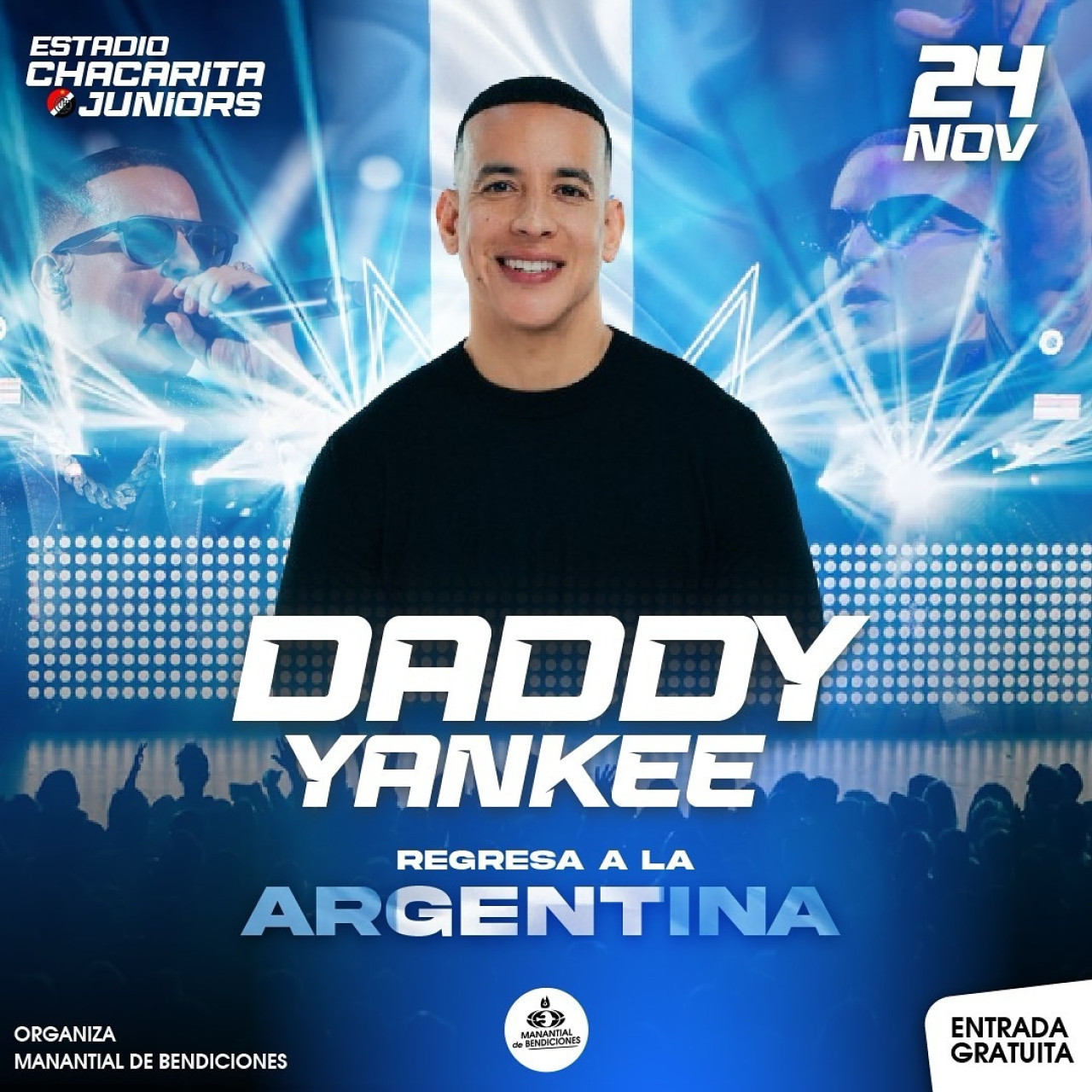 El flyer del regreso de Daddy Yankee a la Argentina. Foto: Instagram @manantialdebendiciones.