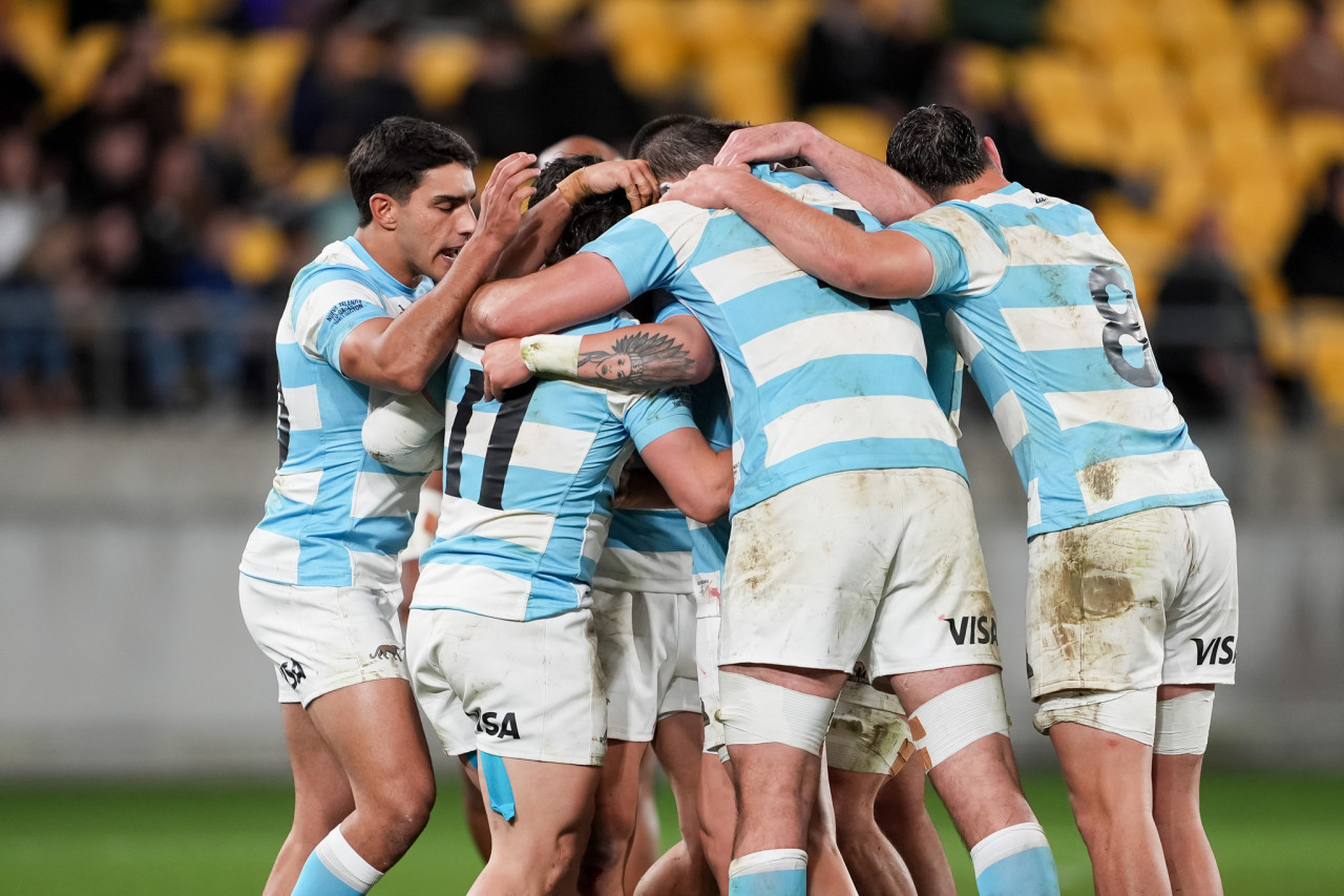 Festejo de Los Pumas ante los All Blacks en el Rugby Championship. Foto: @lospumas.