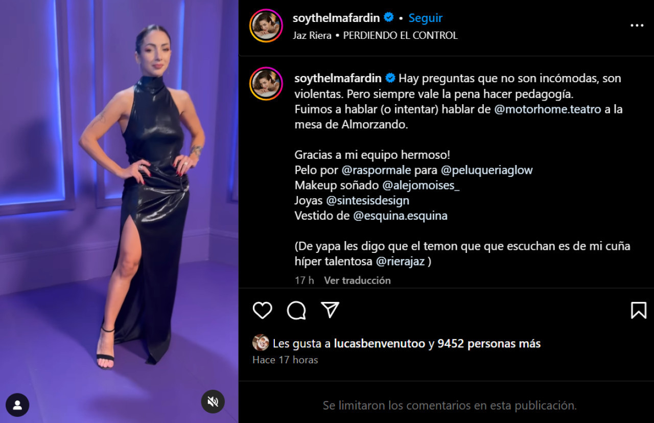 El enojo de Thelma Fardin luego de asistir al programa de Juana Viale.