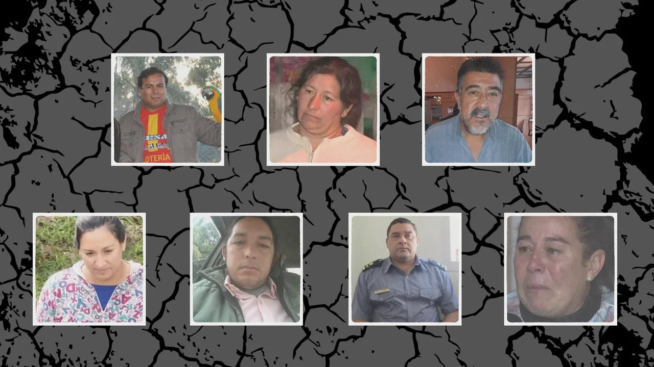 Los 7 detenidos: María Victoria Caillava, Carlos Pérez, Laudelina Peña, Walter Maciel, Mónica Millapi, Antonio Benítez y Daniel Ramírez. Foto: NA.