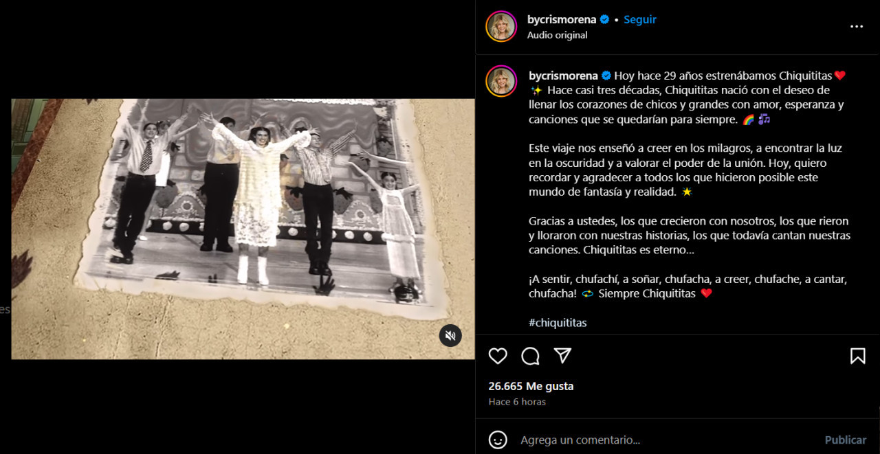 El emotivo posteo de Cris Morena por los 29 años de Chiquititas.