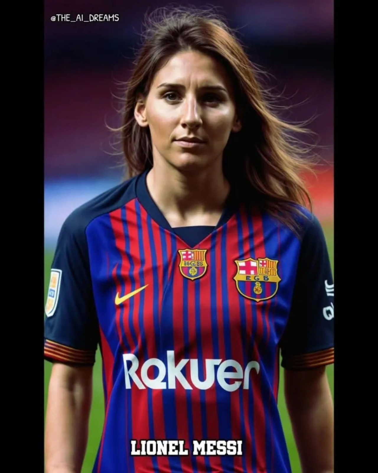 Messi, como si fuera mujer. Foto: @the_ai_dreams