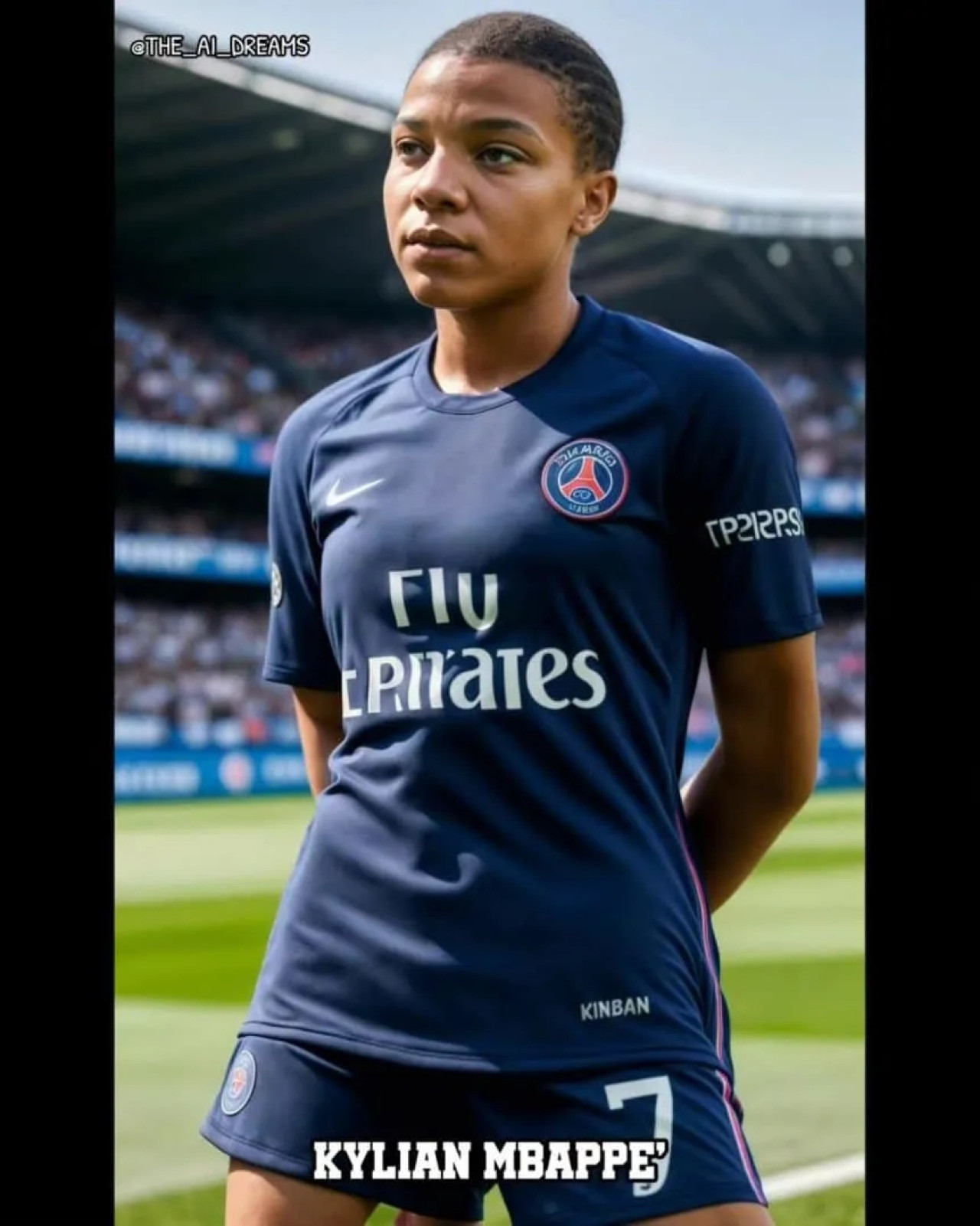 Mbappé, como si fuera mujer. Foto: @the_ai_dreams