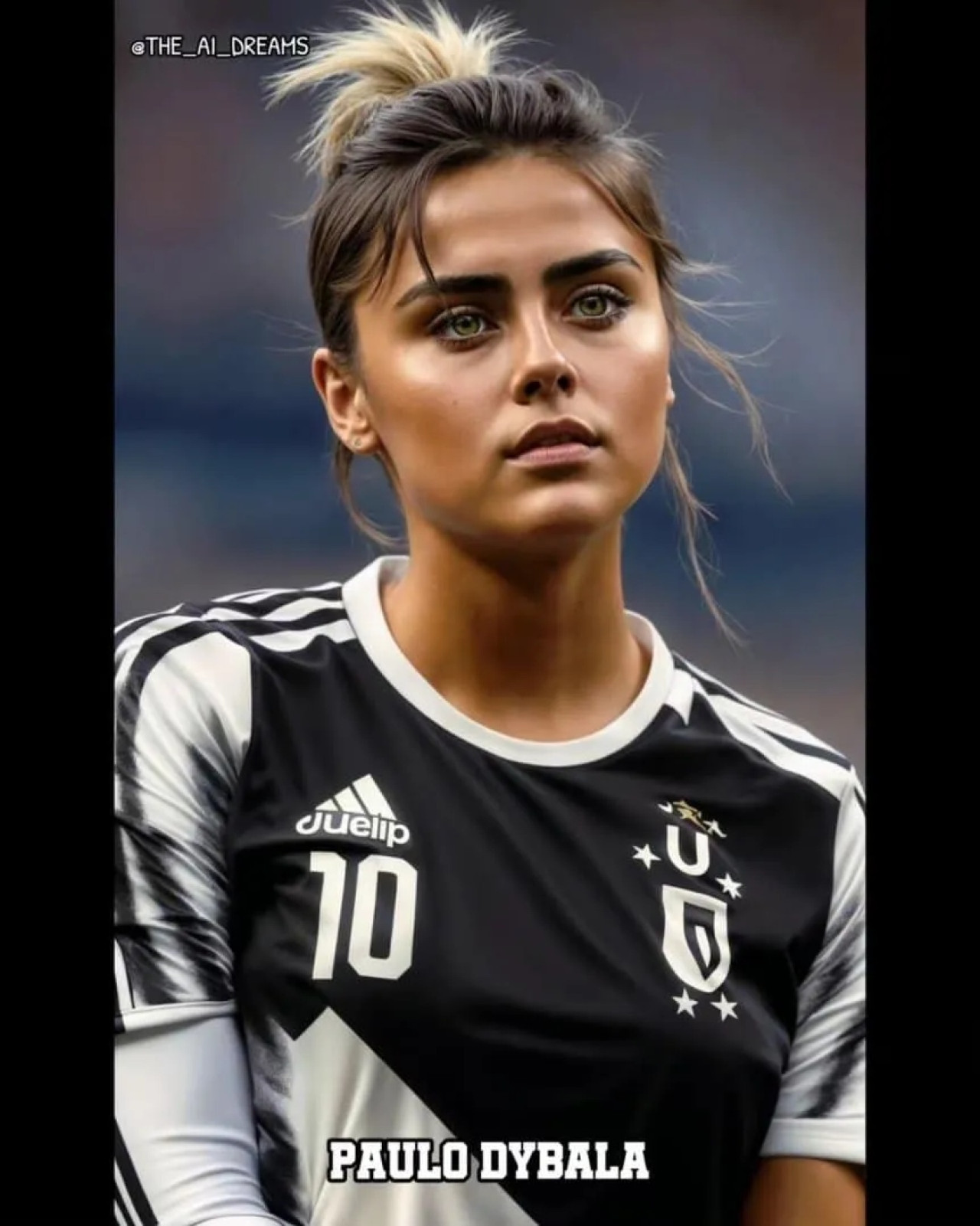 Dybala, como si fuera mujer. Foto: @the_ai_dreams