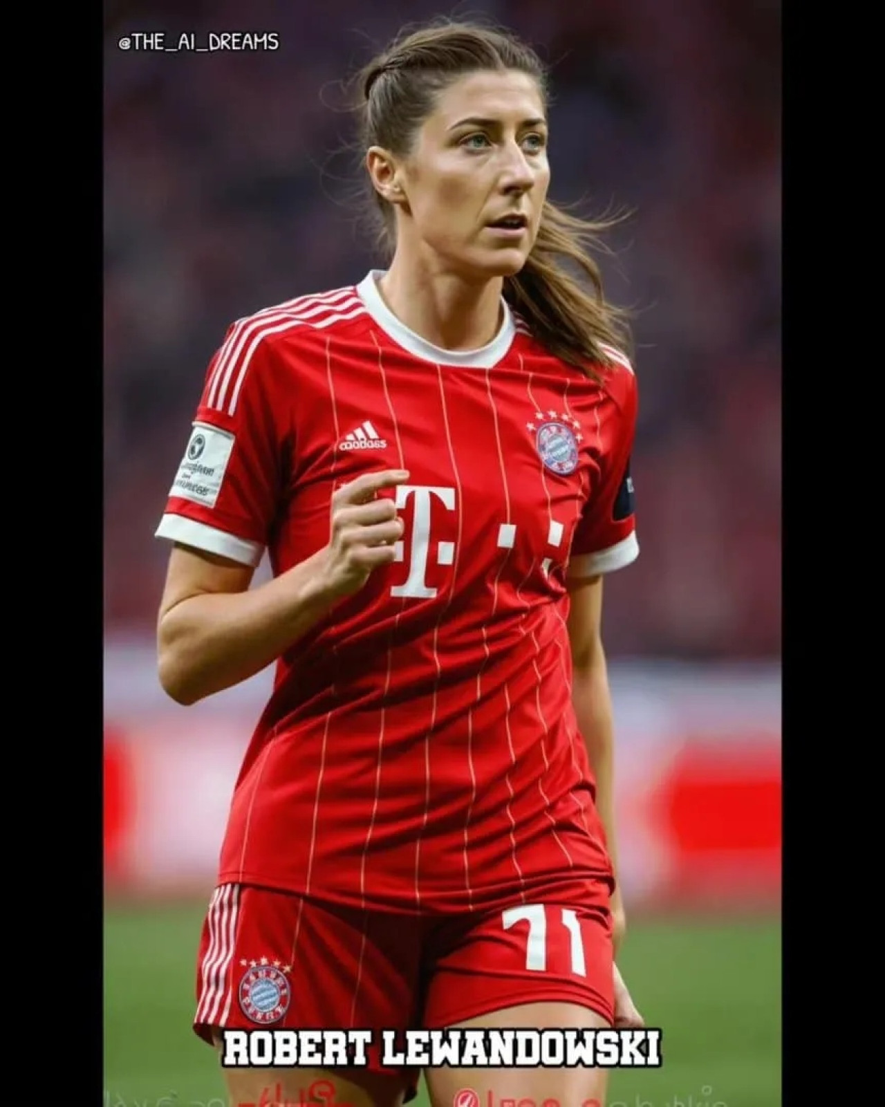 Robert Lewandowski, como si fuera mujer. Foto: @the_ai_dreams