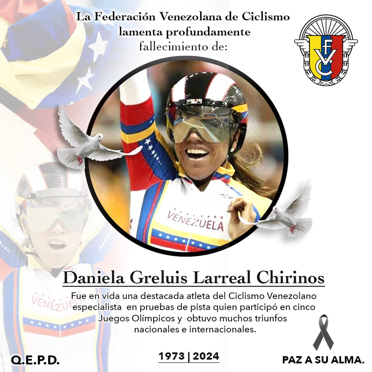 La Federación Venezolana de Ciclismo despidió a Daniela Larreal. Foto: Instagram