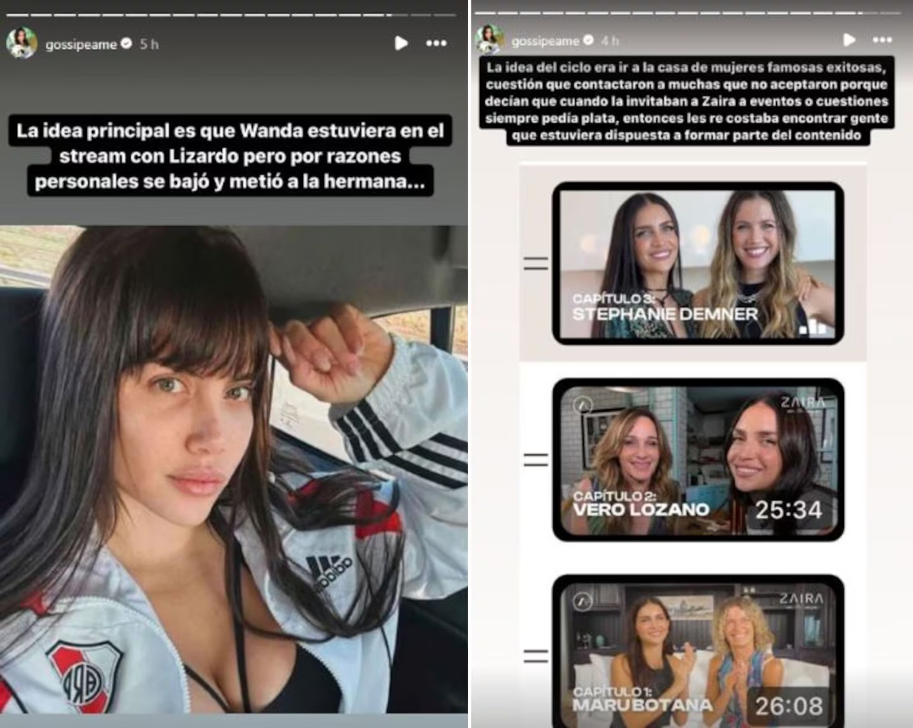 Los posteos de gossipeame sobre Zaira Nara. Fotos: Instagram