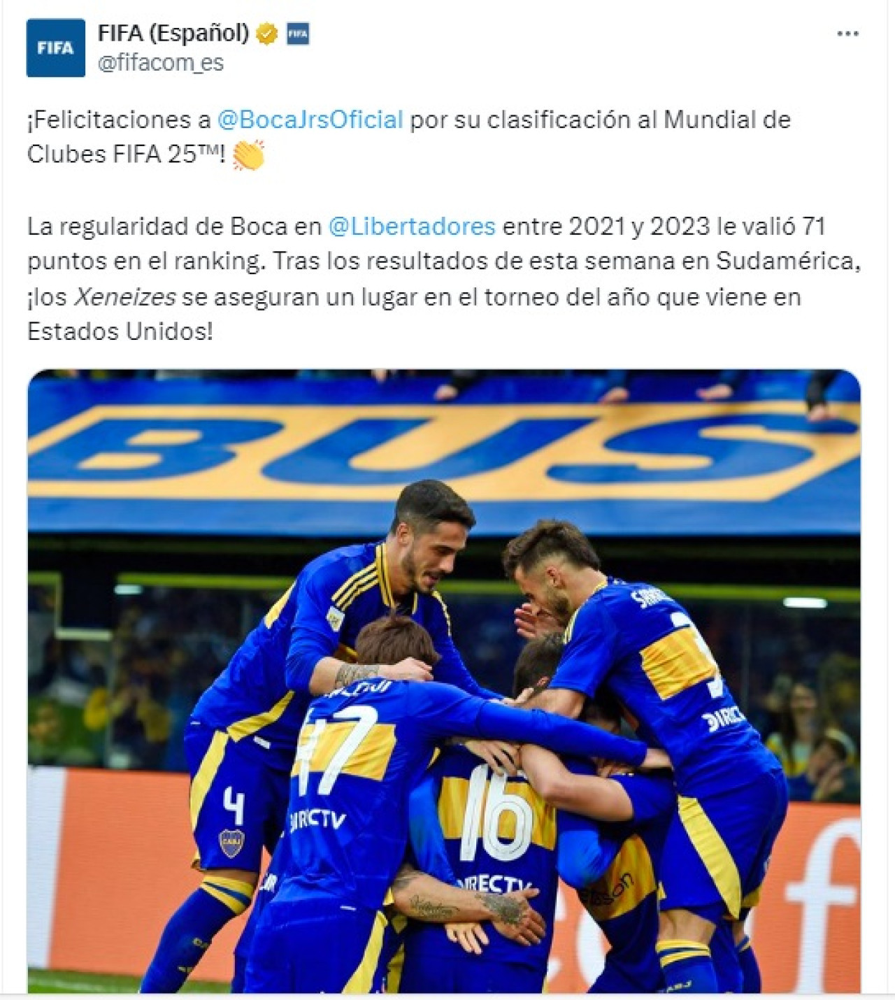 FIFA confirmó la clasificación de Boca al Mundial de Clubes 2025. Foto: Captura.