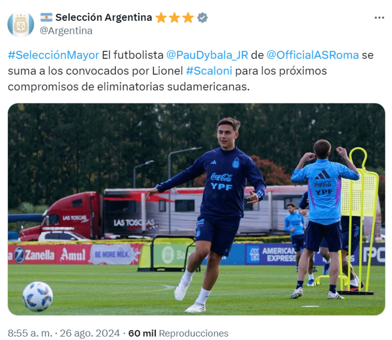 Scaloni convocó a Dybala tras la lesión de Lionel Messi.