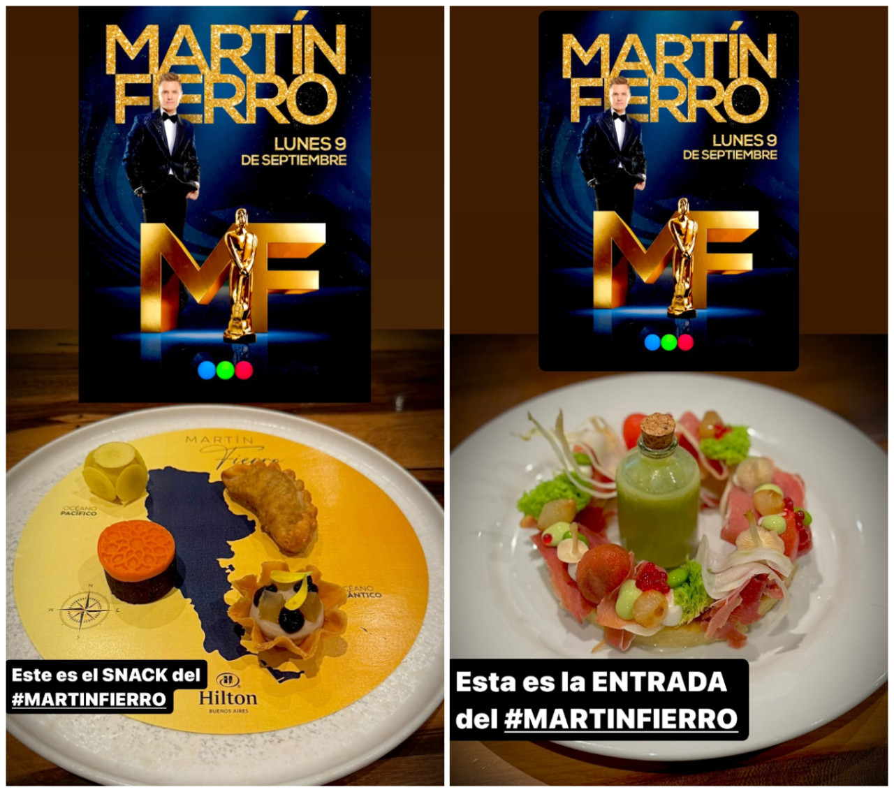 Los platos que van a degustar los invitados a los Martín Fierro 2024. Foto: Instagram.