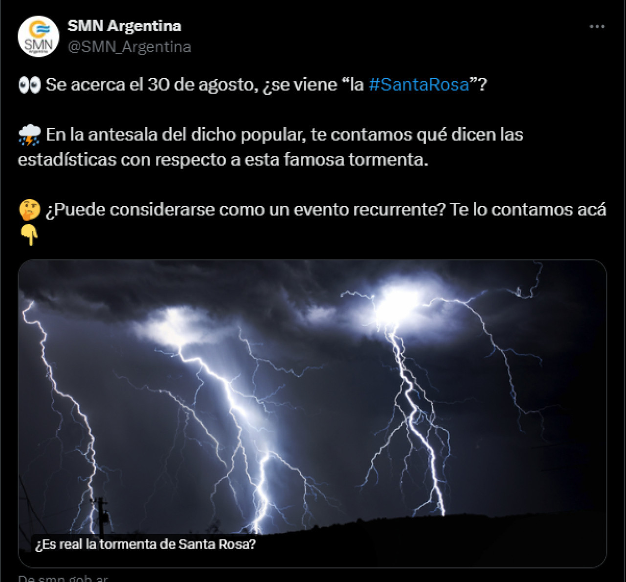 El SMN lanzo una advertencia sobre la tormenta de santa rosa. Fuente: X