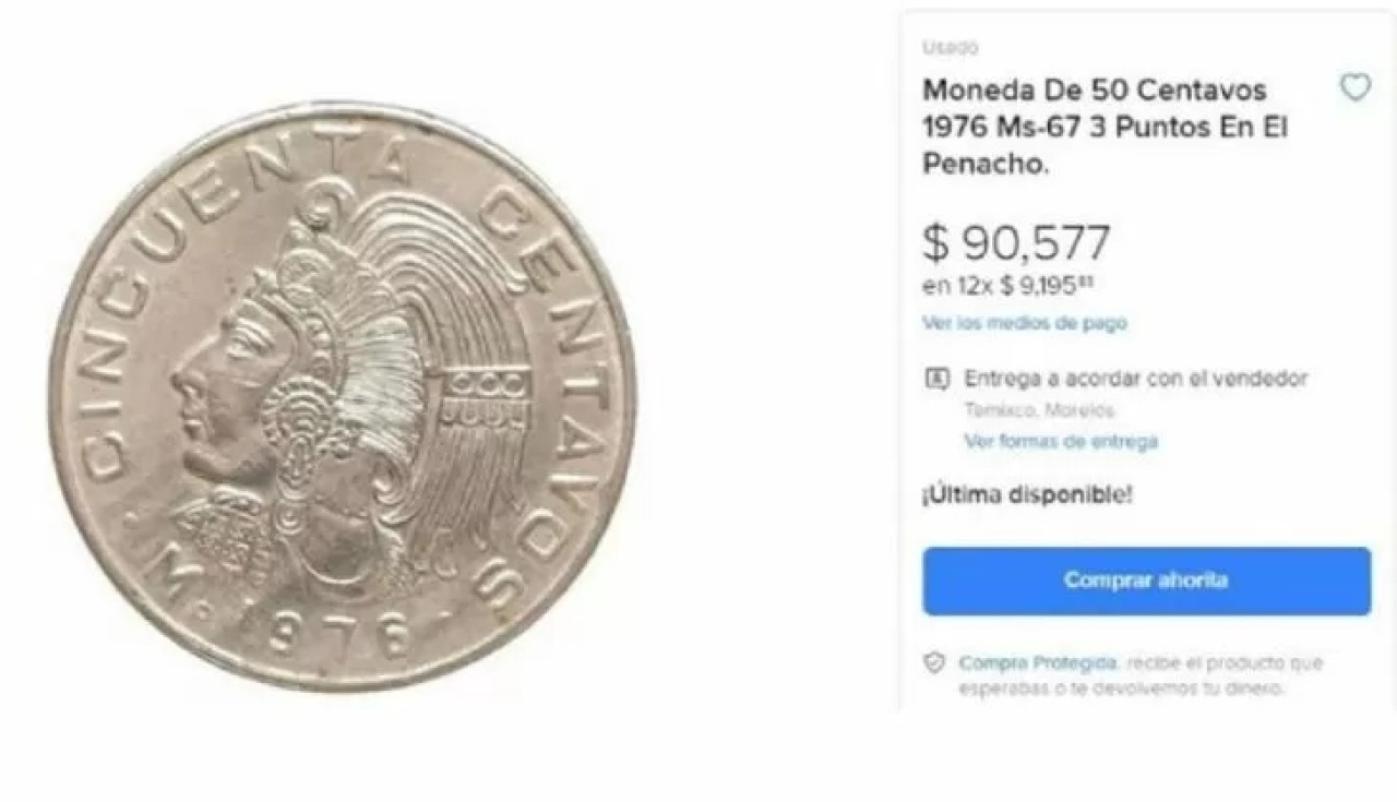 La moneda se encuentra disponible para la venta online. Fuente: Mercado Libre.