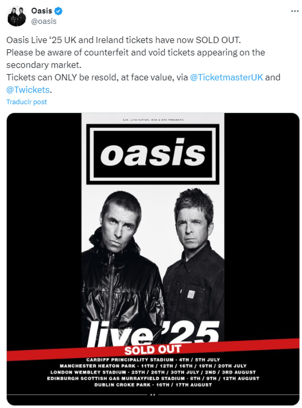 Locura por la venta de entradas de Oasis. Foto: X.