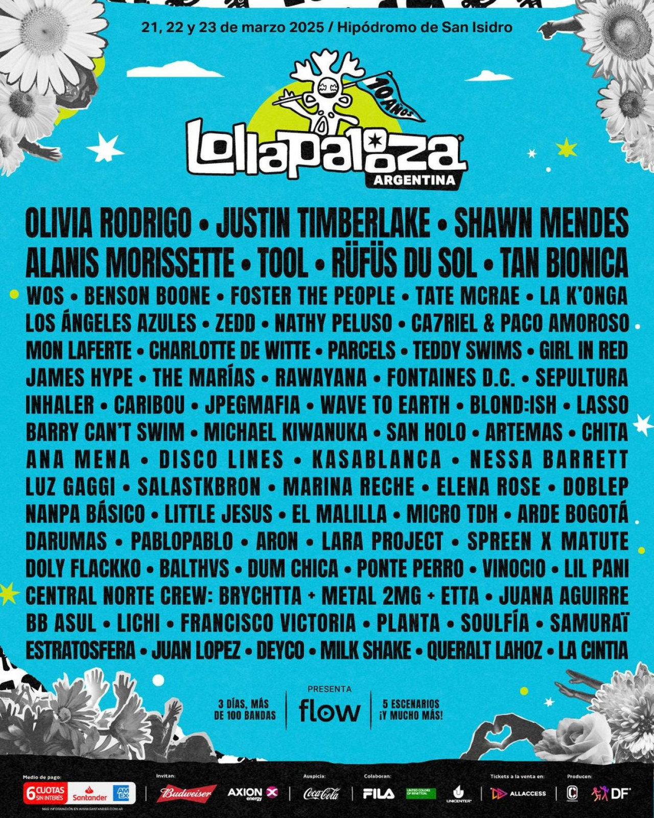 El line up del Lollapalooza 2025.