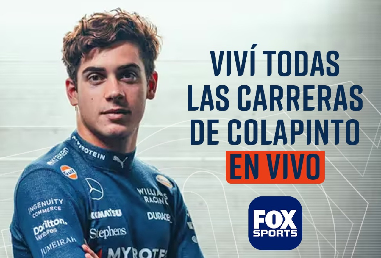 Fox Sports transmitirá las ocho carreras de Franco Colapinto. Foto: X @FOXSportsArg.