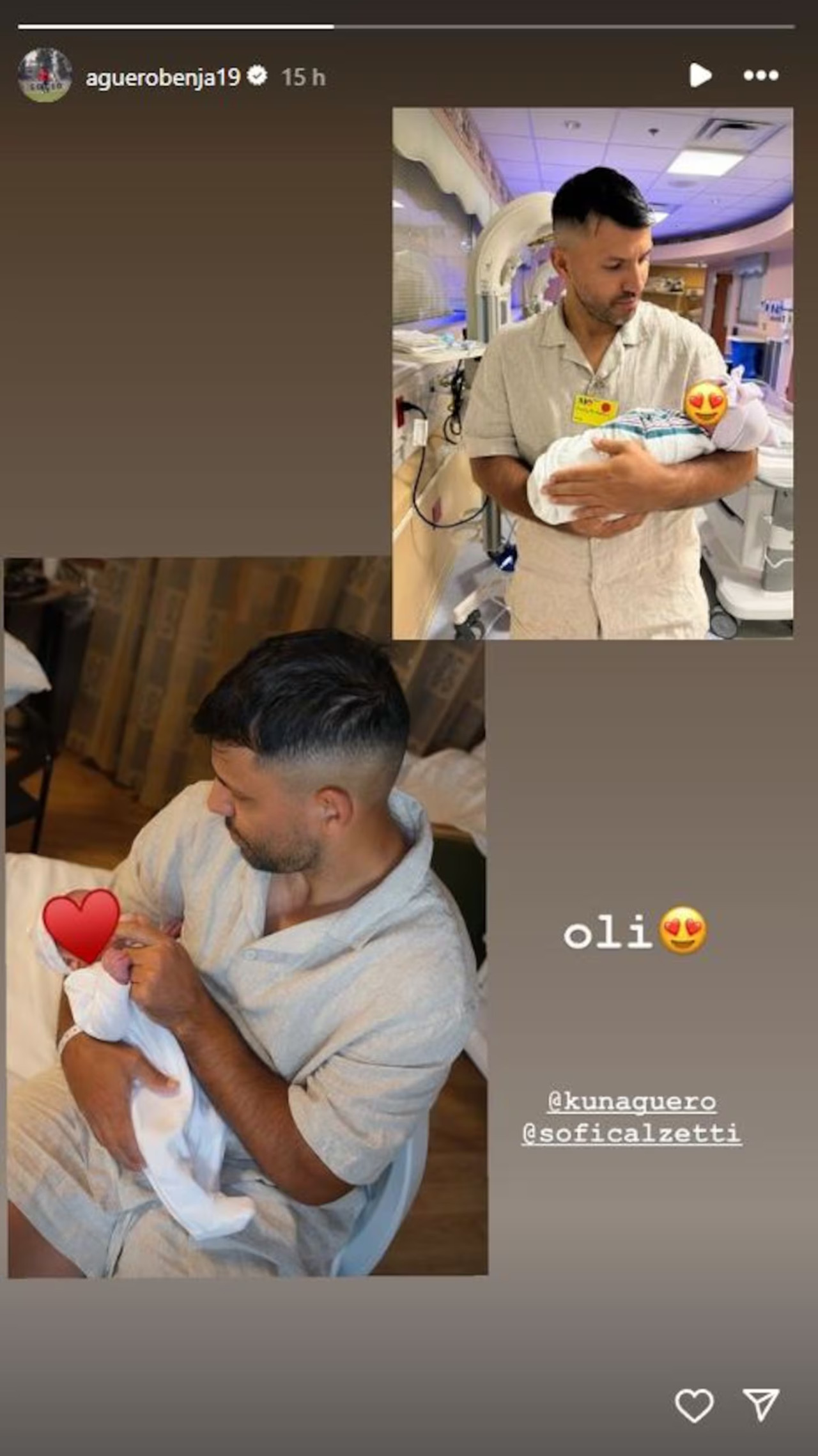 La reacción de Benjamín Agüero al nacimiento de Olivia. Foto: Instagram @aguerobenja19