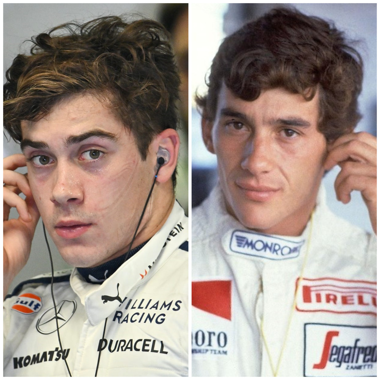 Franco Colapinto y Ayrton Senna. Fotos: X @argentifosi.