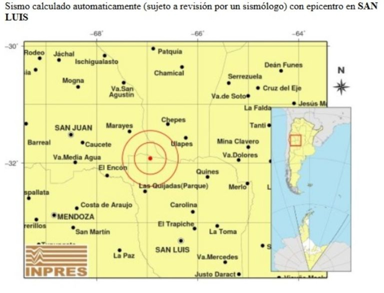 Temblor en San Luis. Foto: INPRES