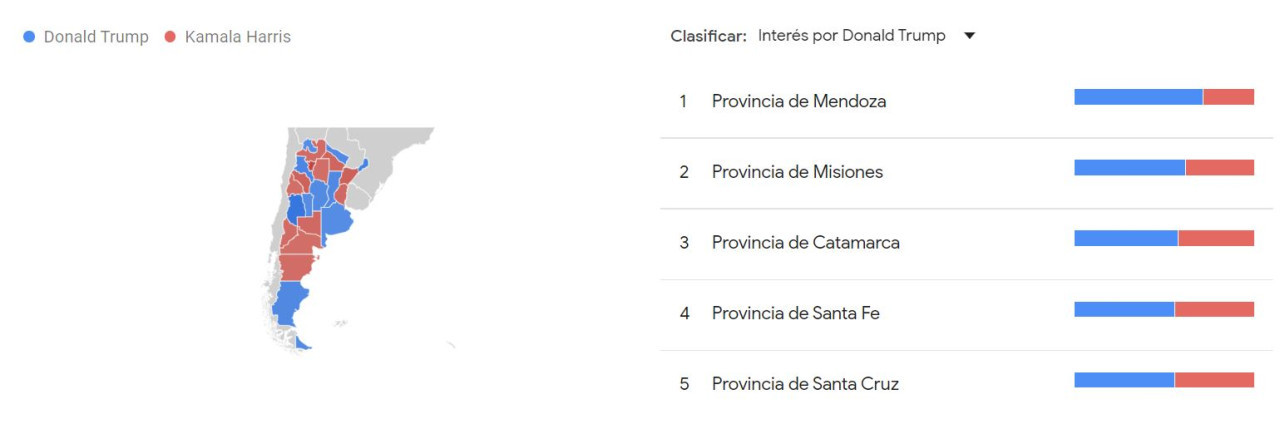 Provincias donde más se googleó Donald Trump. Captura.