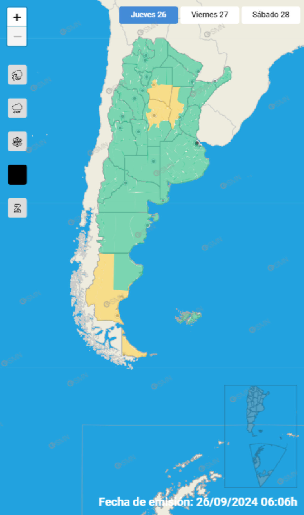 Alerta por vientos fuertes en cinco provincias. Foto: SMN.