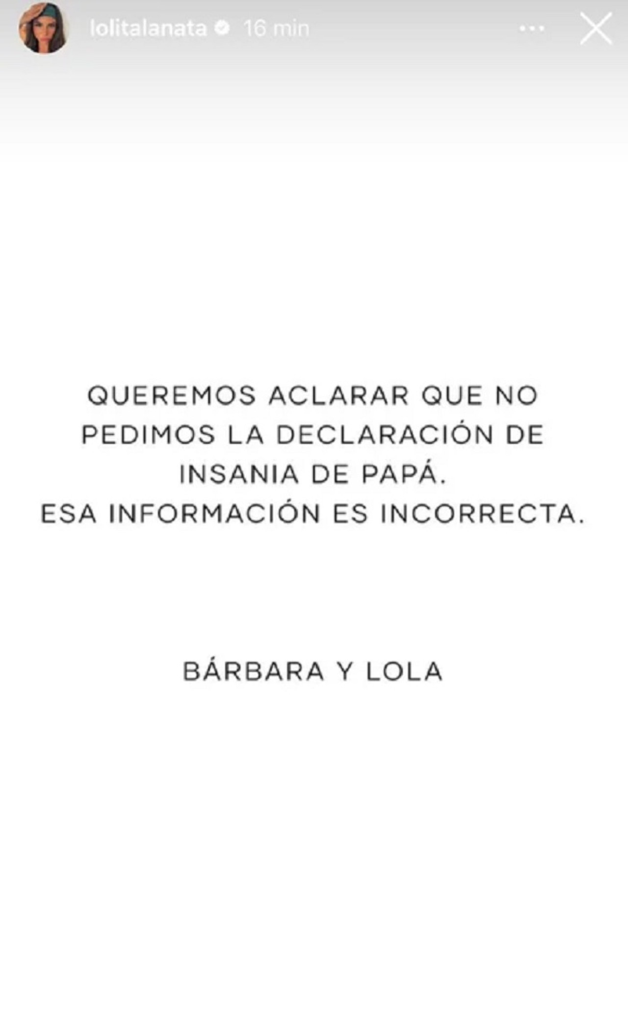 Comunicado de Bárbara y Lola Lanata. Redes sociales