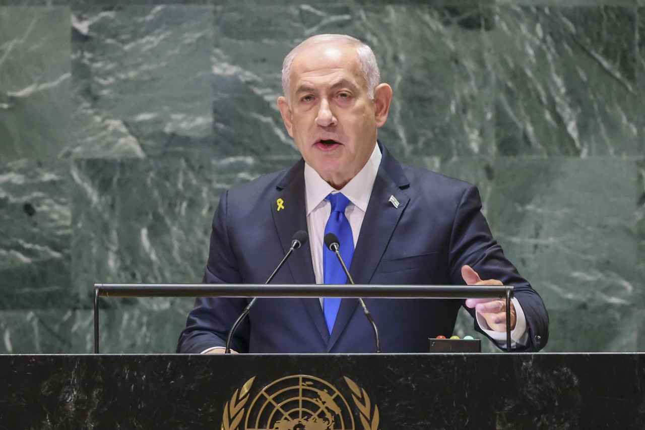 Benjamin Netanyahu, primer ministro israelí, en la Asamblea General de la ONU. Foto: EFE.