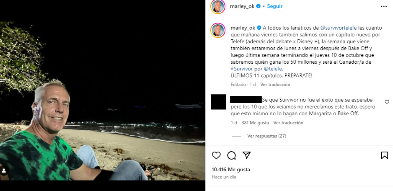 El anuncio en Instagram de Marley