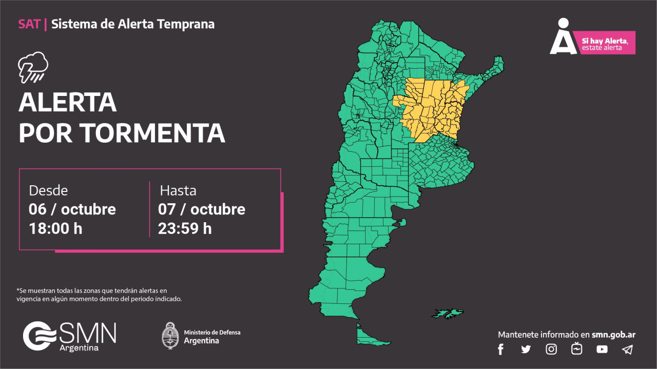 Alerta por tormenta. Foto: Servicio Meteorológico Nacional