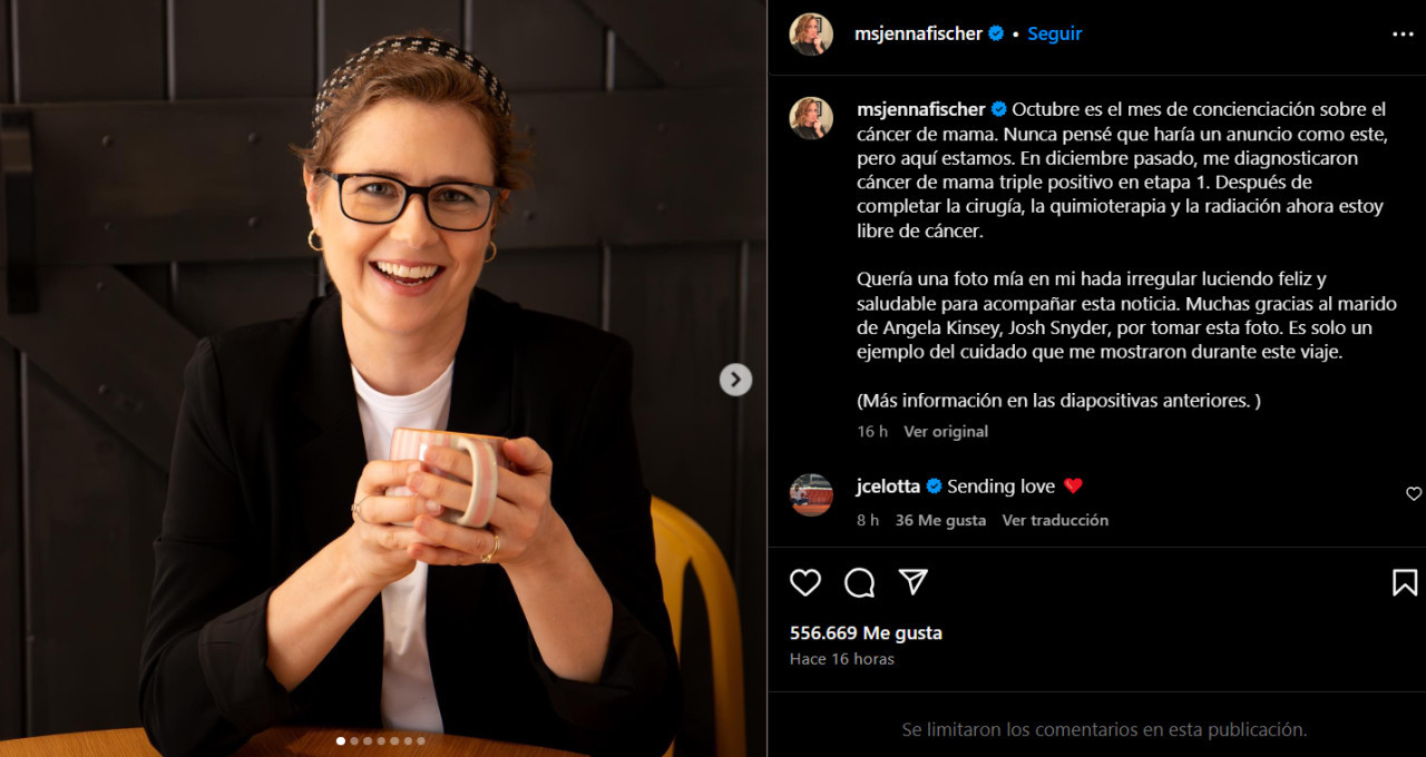 El posteo de Jenna Fischer, actriz de "The Office". Foto: Instagram.