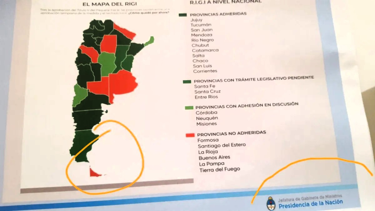 El Gobierno omitió a las Islas Malvinas en un mapa de Argentina.