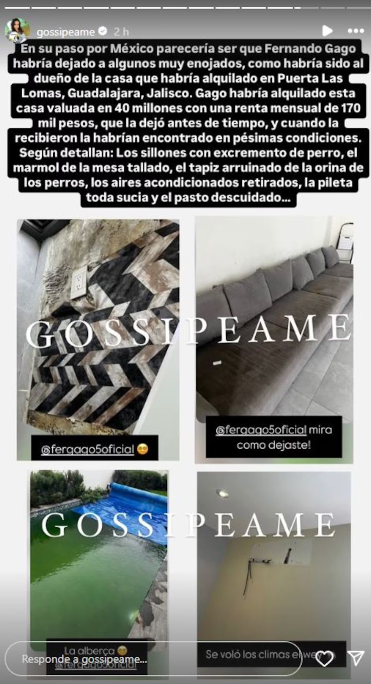 Fernando Gago habría dejado en pésimas condiciones su casa en México. Foto Instagram @gossipeame