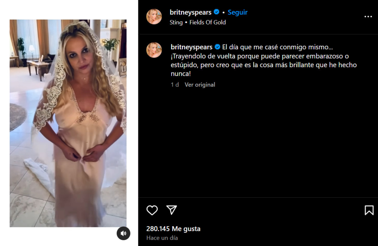 Britney Spears contó que se casó con ella misma. Foto: Instagram.