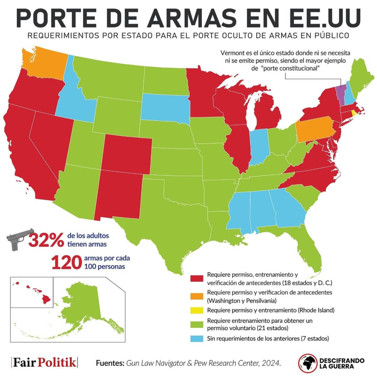 Porte de armas en Estados Unidos, por cada estado. Foto: DescifraGuerra.