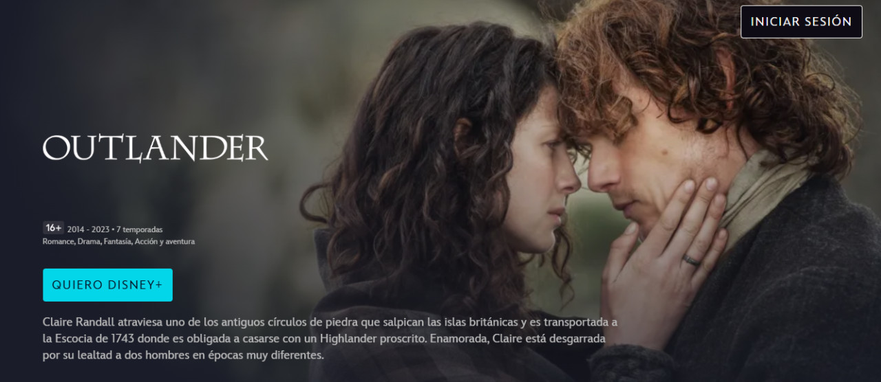 Outlander llega a Disney+. Foto: Captura de pantalla.