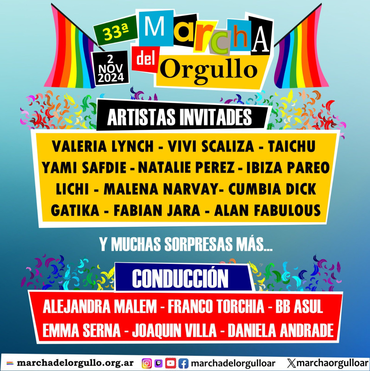 Los artistas presentes en la Marcha del Orgullo 2024. Foto X @MarchaOrgulloAR