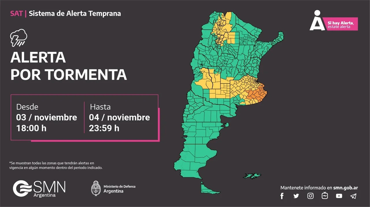 Alerta meteorológica lunes 4 de noviembre de 2024. NA