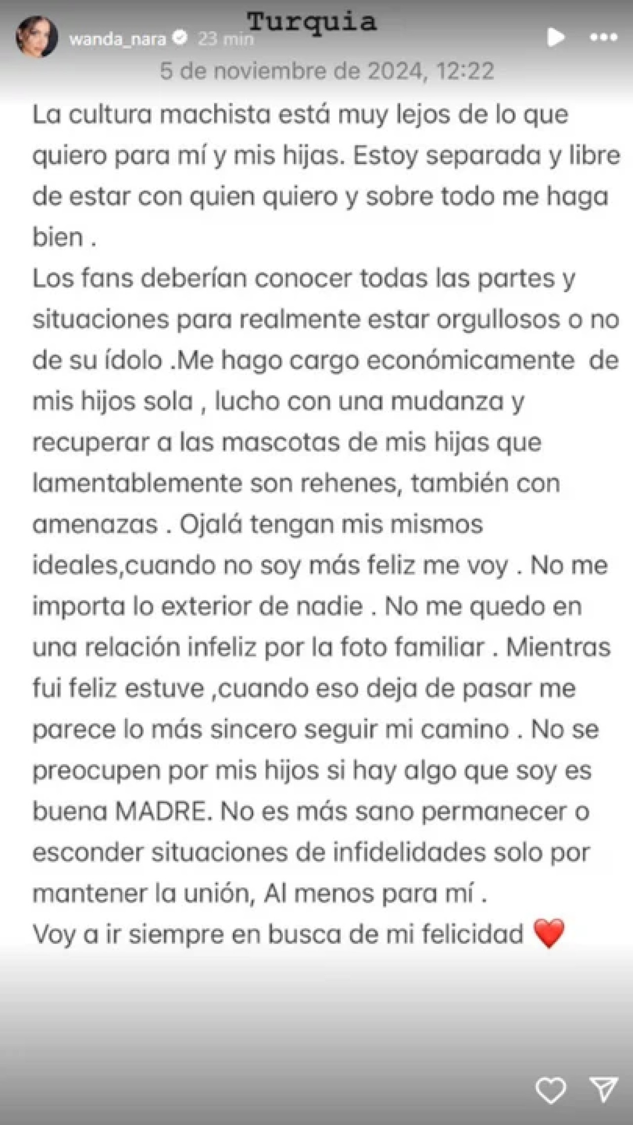 El comunicado de Wanda Nara.