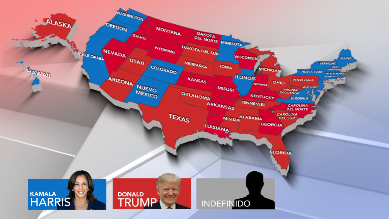 Mapa de las elecciones de Estados Unidos. Foto: Canal 26.