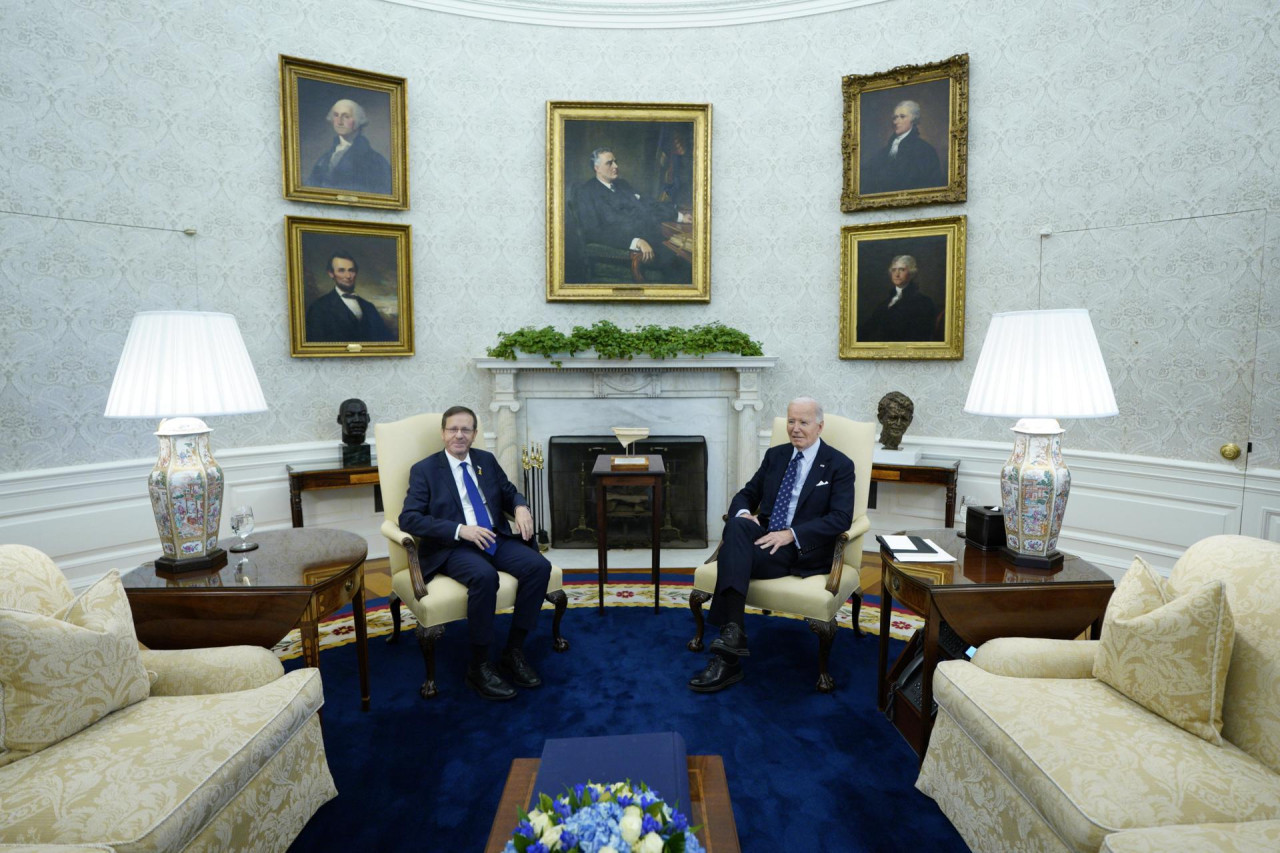 Joe Biden e Isaac Herzog en la Casa Blanca. Foto: EFE.