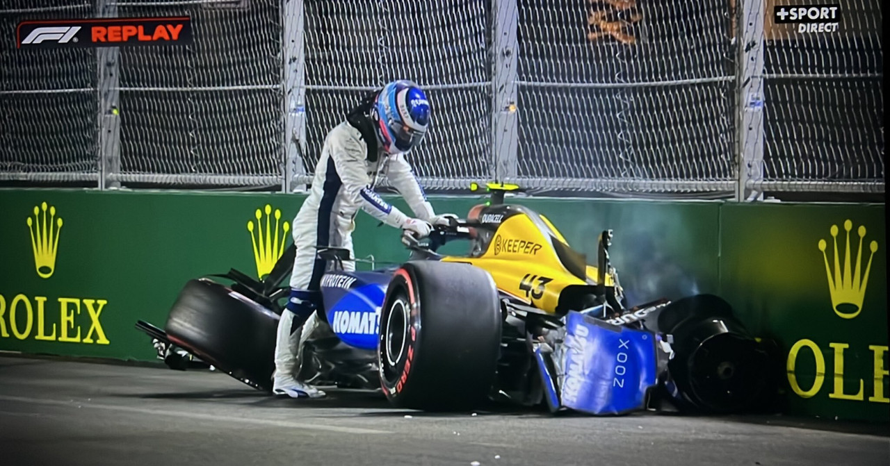 Franco Colapinto y un choque en el Gran Premio de Las Vegas. Foto: Captura.