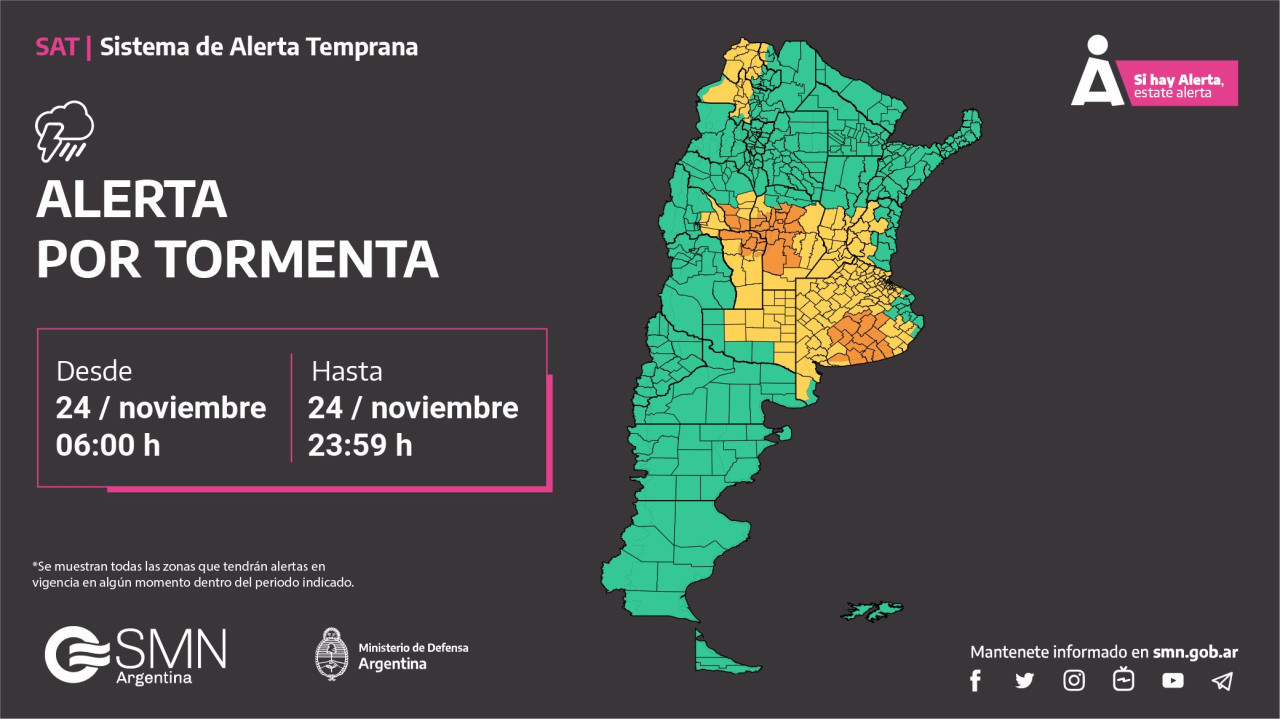 Alerta por lluvias intensas, ráfagas y granizo en Buenos Aires. Foto: SMN Argentina.