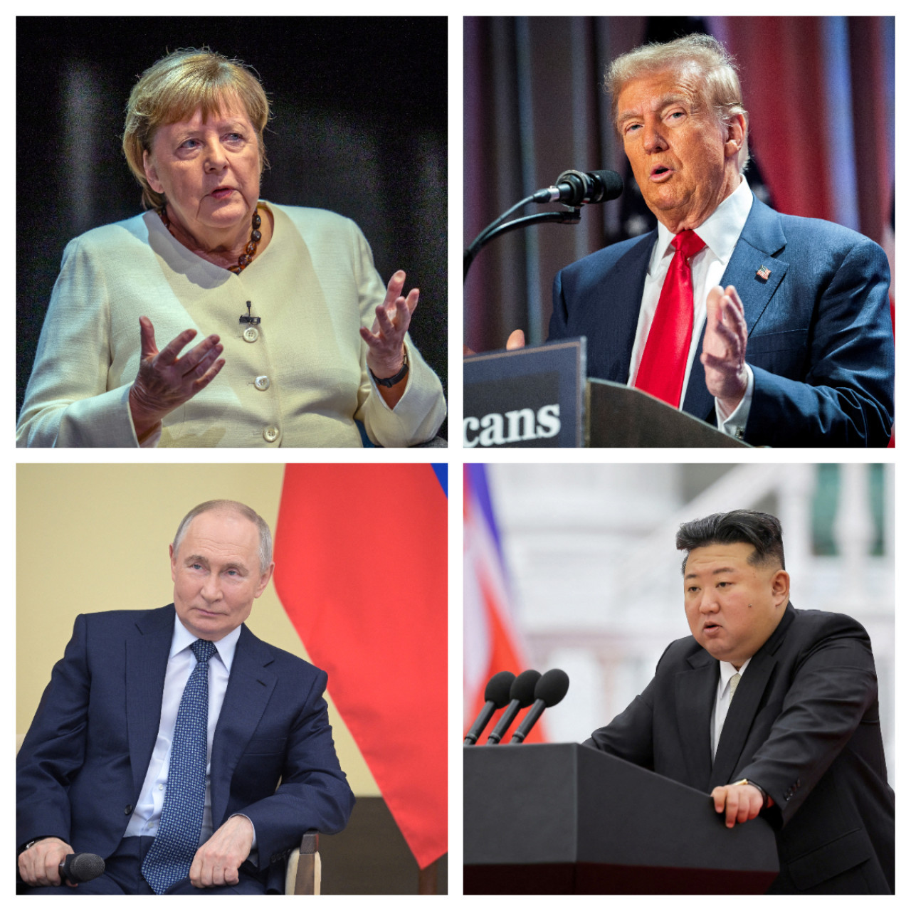 Angela Merkel; Donald Trump; Vladímir Putin; Kim Jong Un. Foto: Reuters.