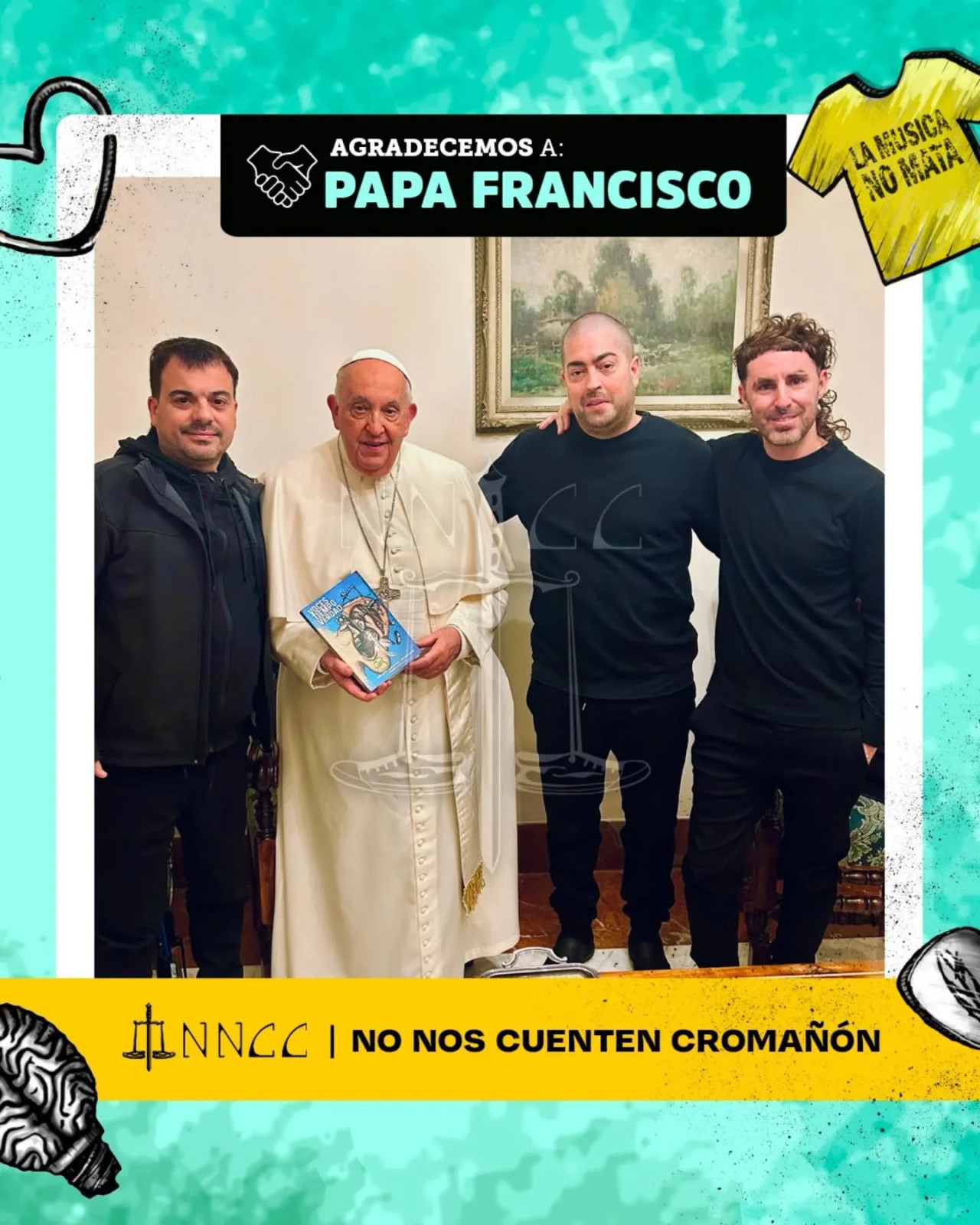 El papa Francisco recibió en el Vaticano a Patricio Santos Fontanet, exlíder de Callejeros. Foto: Instagram/nonoscuenten.nncc