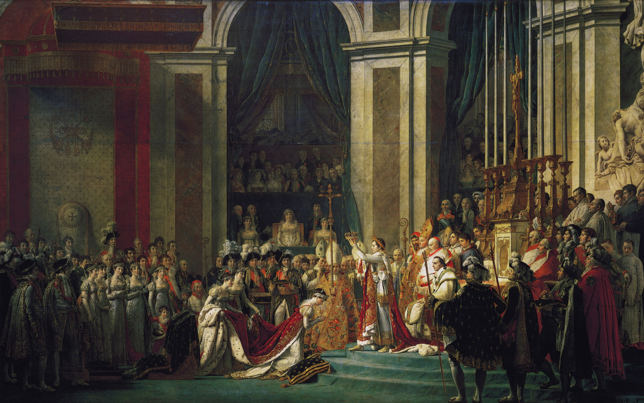 La coronación de Napoleón, según un cuadro de Jacques-Louis David.