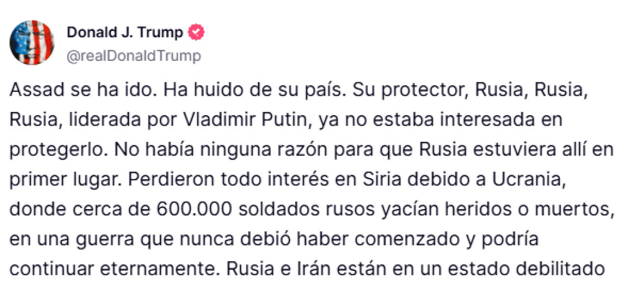 Publicación de Donald Trump en su red social, Truth Media. Foto: Captura de pantalla.