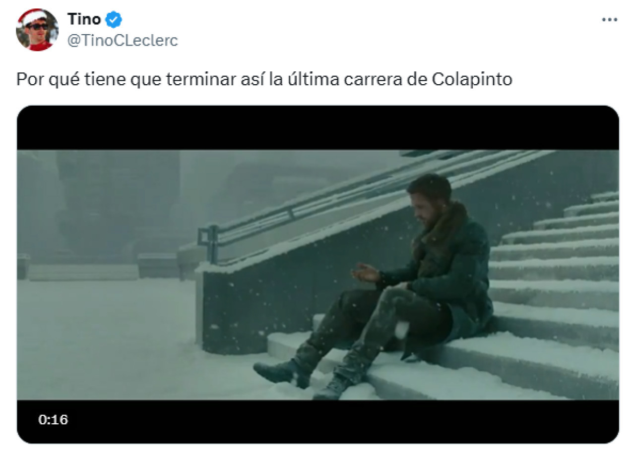 Memes sobre la última carrera de Colapinto. Foto: X.