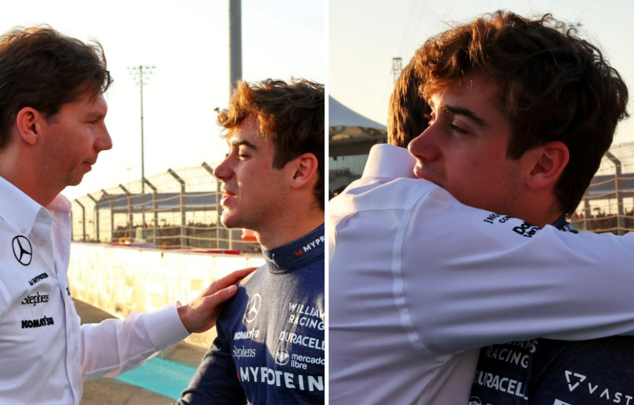 La despedida entre James Vowles y Franco Colapinto. Foto: X @WilliamsRacing.