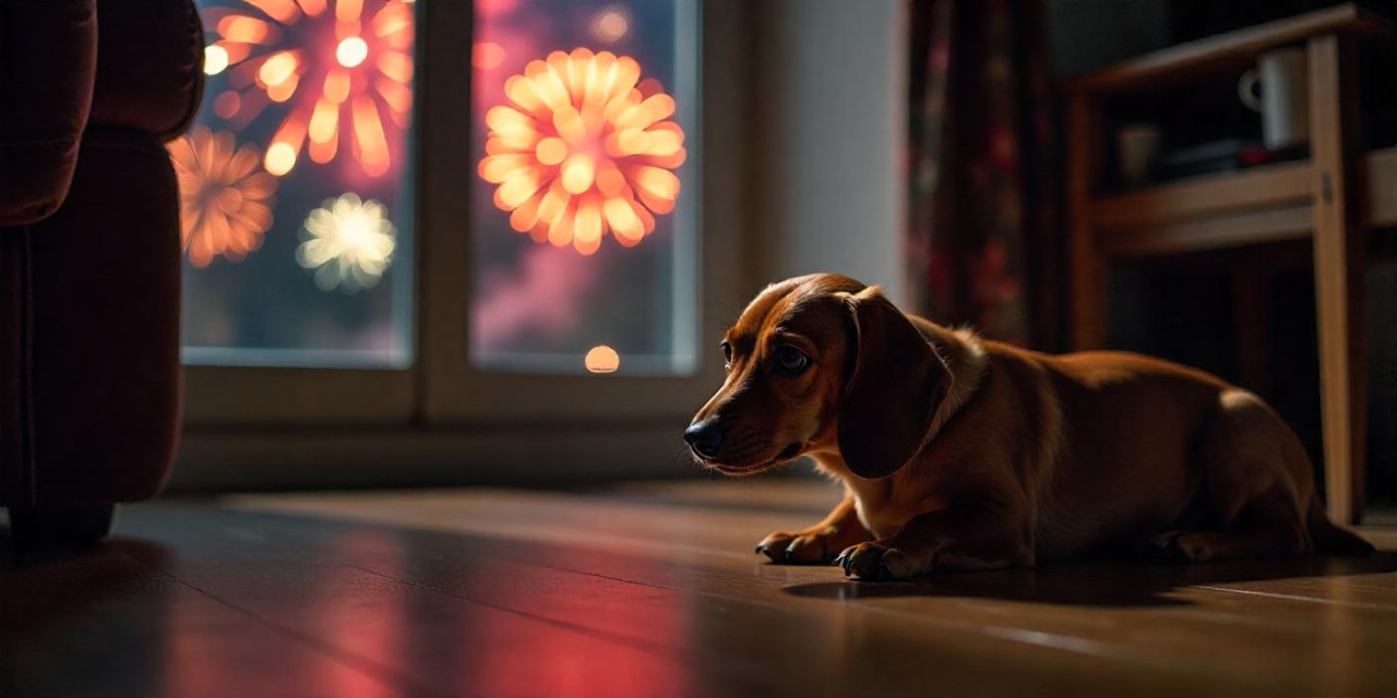 Perros y fuegos artificiales. Foto: IA Pixabay